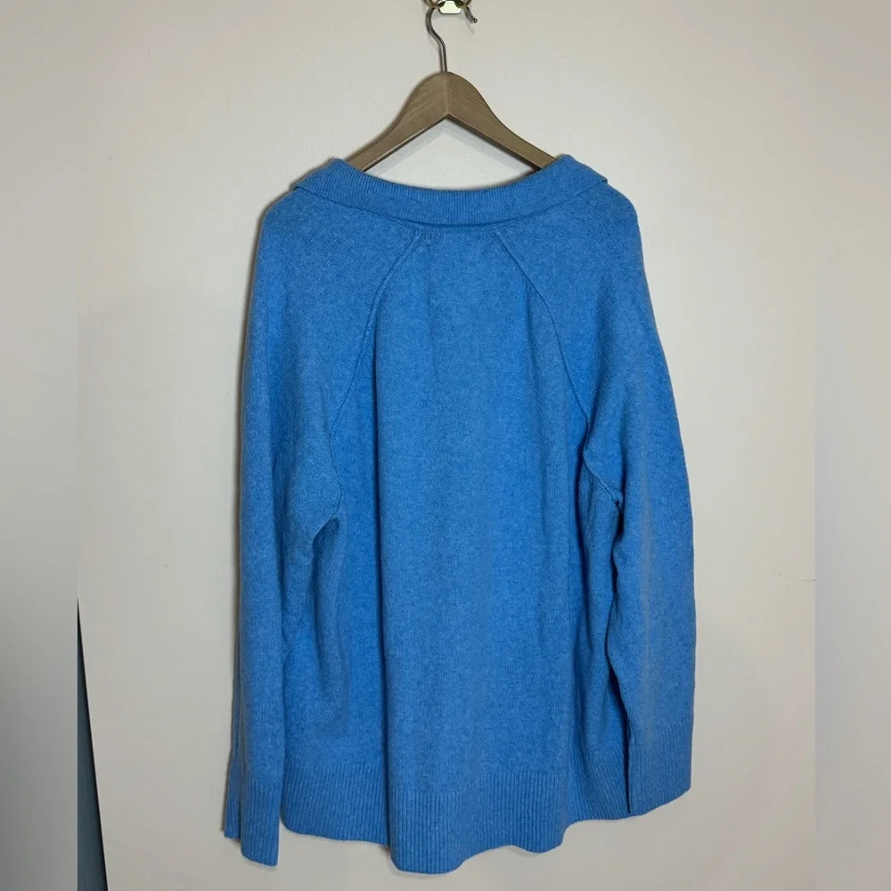 Aerie Oversized Blue unREAL V-Neck Baggy Collared Polo Sweater - Large - Picture 14 of 16